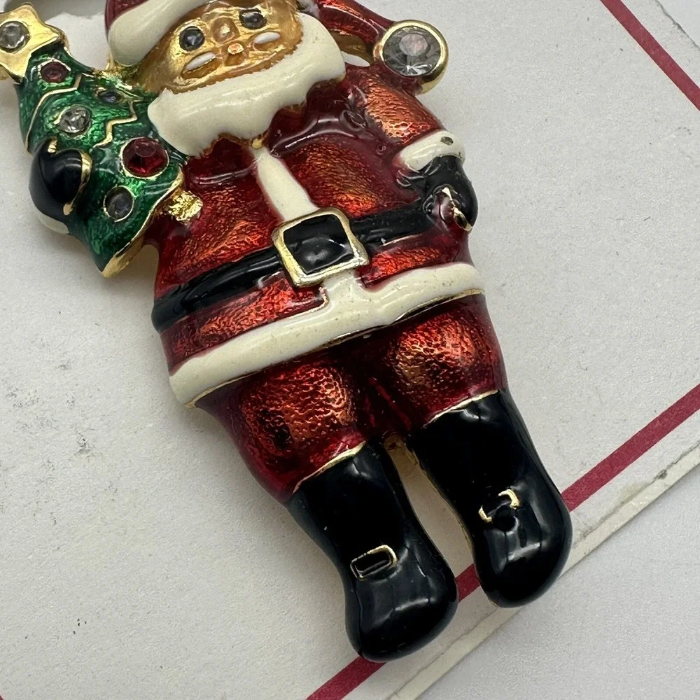 CHRISTOPHER RADKO Santa‎ Brooch Rhine stone and  Enamel  Christmas Tree 2 in x 2